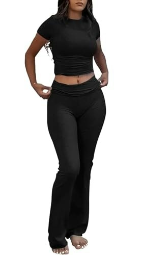 Yetowa Women's 2-Piece Short Sleeve and Flare Legging Lounge Set: $16.96 Yetowa Women's 2-Piece Short Sleeve and Flare Legging Lounge Set: $16.96