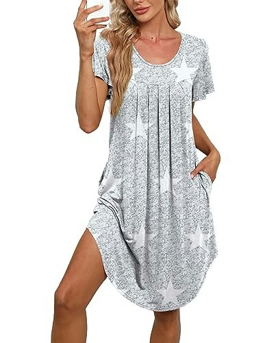 Bestshow Women's Pleated Loose Fit Short Sleeve Sleep Dress: $12.74 Bestshow Women's Pleated Loose Fit Short Sleeve Sleep Dress: $12.74