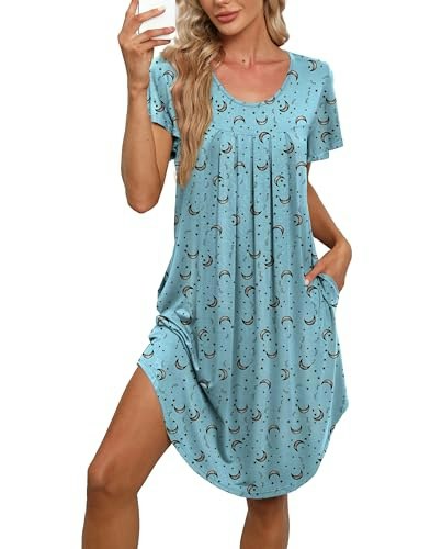 Bestshow Women's Pleated Loose Fit Short Sleeve Sleep Dress: $12.74 Bestshow Women's Pleated Loose Fit Short Sleeve Sleep Dress: $12.74