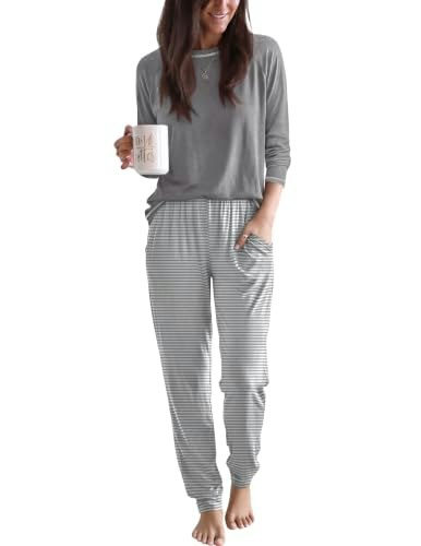 Ekouaer Women's Long-Sleeve Jogger Pajama Set: $23.79 Ekouaer Women's Long-Sleeve Jogger Pajama Set: $23.79