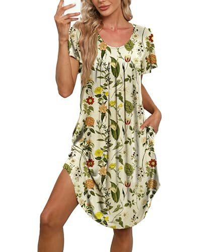 Bestshow Women's Pleated Loose Fit Short Sleeve Sleep Dress: $12.74 Bestshow Women's Pleated Loose Fit Short Sleeve Sleep Dress: $12.74