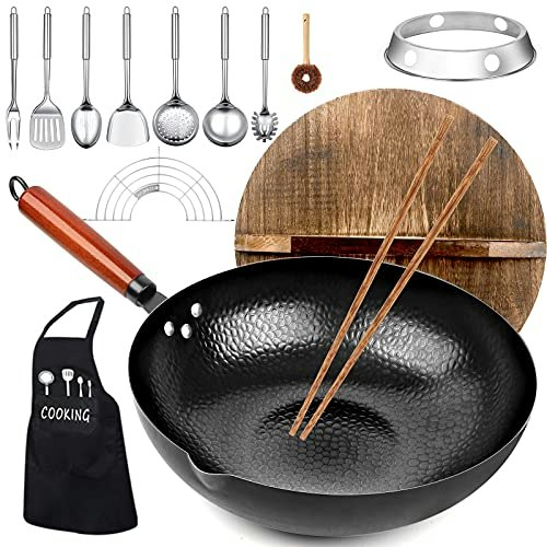 Kaqinu 12.6-Inch Carbon Steel Wok 14-Piece Set: $32.99 Kaqinu 12.6-Inch Carbon Steel Wok 14-Piece Set: $32.99