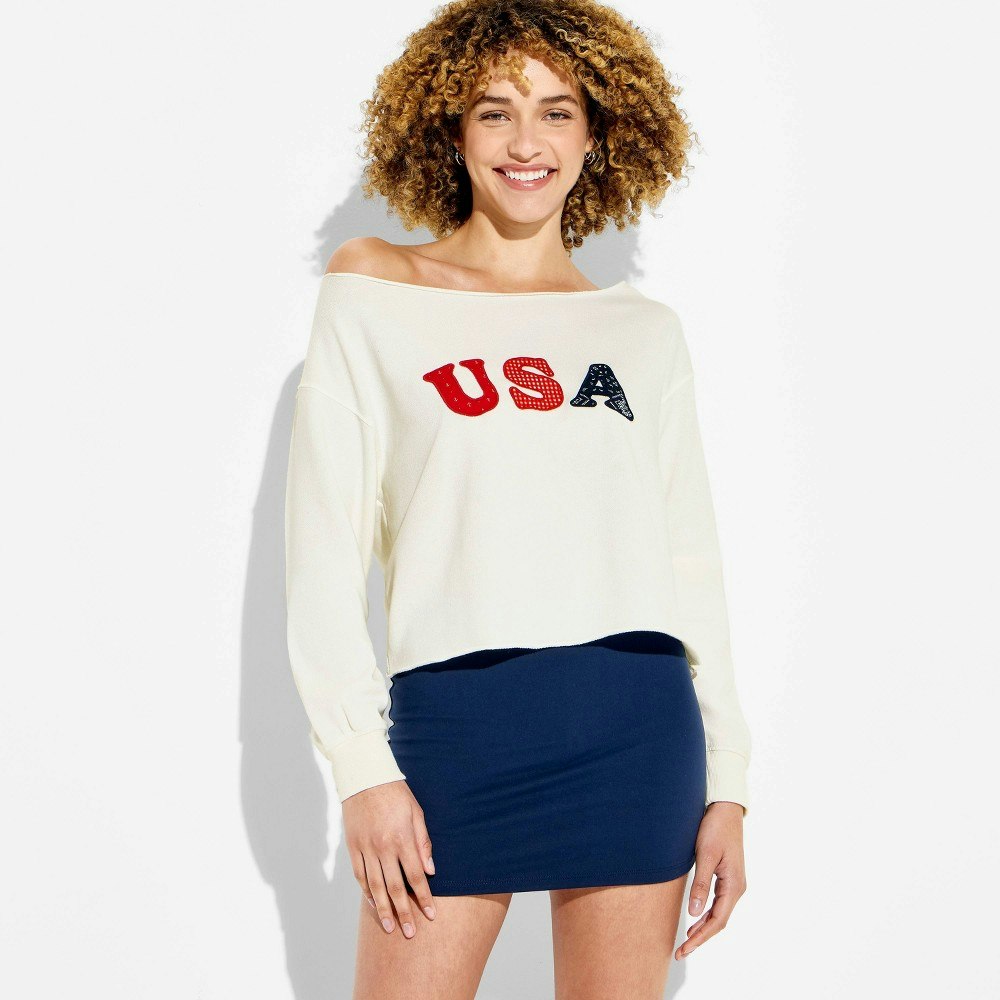 Wild Fable Women's Off-the-Shoulder Long Sleeve Pullover Sweatshirt: $15 Wild Fable Women's Off-the-Shoulder Long Sleeve Pullover Sweatshirt: $15