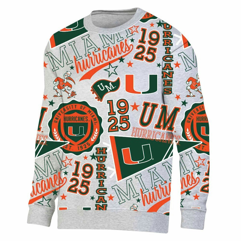 Miami Hurricanes All Over Ash Crew Neck Sweatshirt XL: $44.99 Miami Hurricanes All Over Ash Crew Neck Sweatshirt XL: $44.99