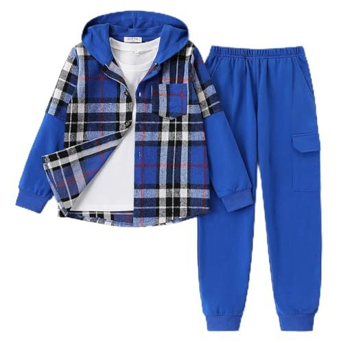 Edftm Boys Fleece Flannel Plaid Hoodie and Sweatpants 2-Piece Set: $16.14
