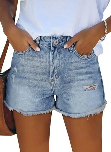 Zolucky Women's Mid-Waisted Ripped Denim Shorts: $23.79