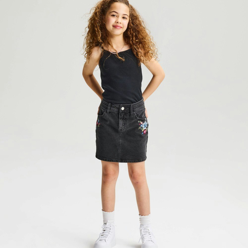 Cat & Jack Girls' Embroidered Floral Denim Skort: $20 Cat & Jack Girls' Embroidered Floral Denim Skort: $20