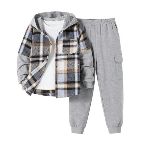 Edftm Boys 2-Piece Fleece Plaid Hoodie and Sweatpants Set: $16.99
