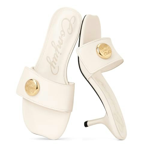 Comjuy Women's Metal Button Kitten Heel Sandals 6.5: $39.98