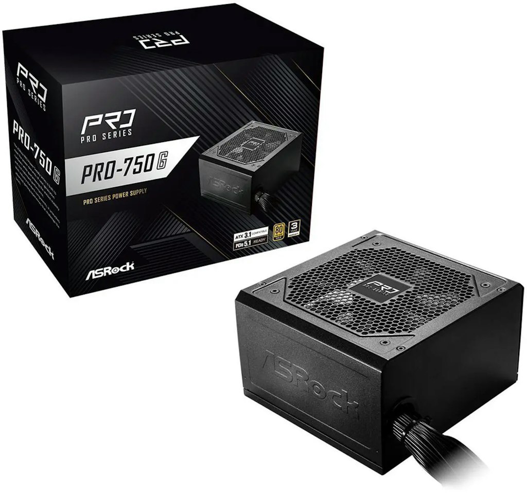 ASRock PRO Series PRO-750G 750 W ATX 3.1 Compatible 80 PLUS Gold Certified Power Supply: $55