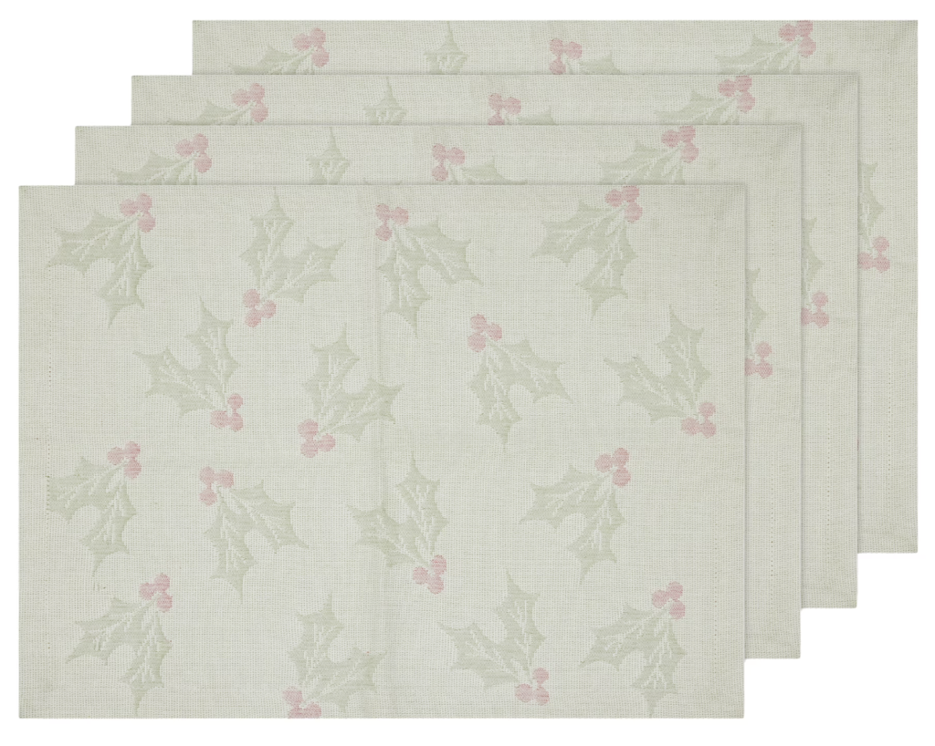 Holiday Holly 100% Cotton Jacquard 4-Piece Placemat Set: $2.07