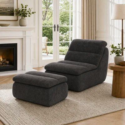 Trule 33" Chenille Memory Foam Accent Chair & Ottoman Set: $166
