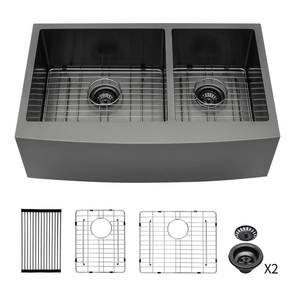 36-Inch Farmhouse Apron Double Bowl 16-Gauge Stainless Steel Kitchen Sink: $530.95