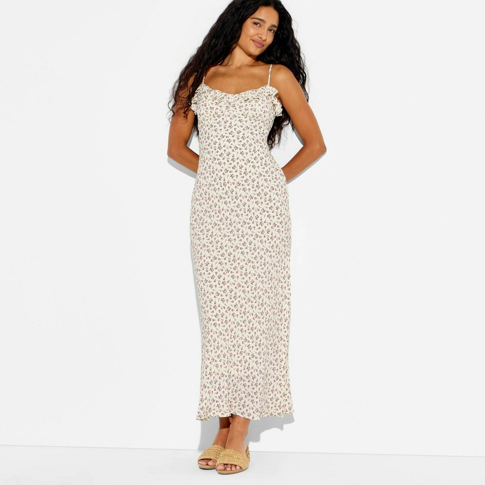 Wild Fable Women's Ruffle Trim Floral Maxi Slip Dress: $38 Wild Fable Women's Ruffle Trim Floral Maxi Slip Dress: $38