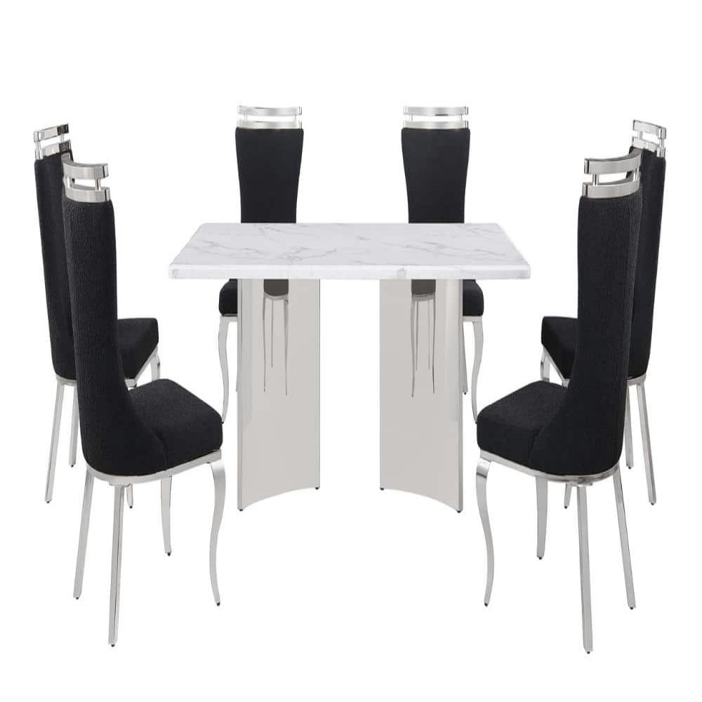Teresa 7-Piece White Marble Top Dining Set: $3,079 Teresa 7-Piece White Marble Top Dining Set: $3,079
