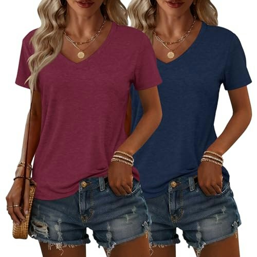 Aizhineng Women's V-Neck Short Sleeve Casual T-Shirt 2-Pack: $16.99 Aizhineng Women's V-Neck Short Sleeve Casual T-Shirt 2-Pack: $16.99