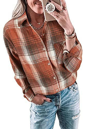 Wenrine Women's Long Sleeve Plaid Flannel Button-Down Shirt: $17.08 Wenrine Women's Long Sleeve Plaid Flannel Button-Down Shirt: $17.08