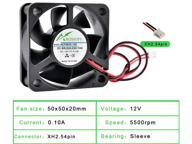 ACP5020 50mm DC 12V 2-Pin Brushless Cooling Fan: $14 ACP5020 50mm DC 12V 2-Pin Brushless Cooling Fan: $14