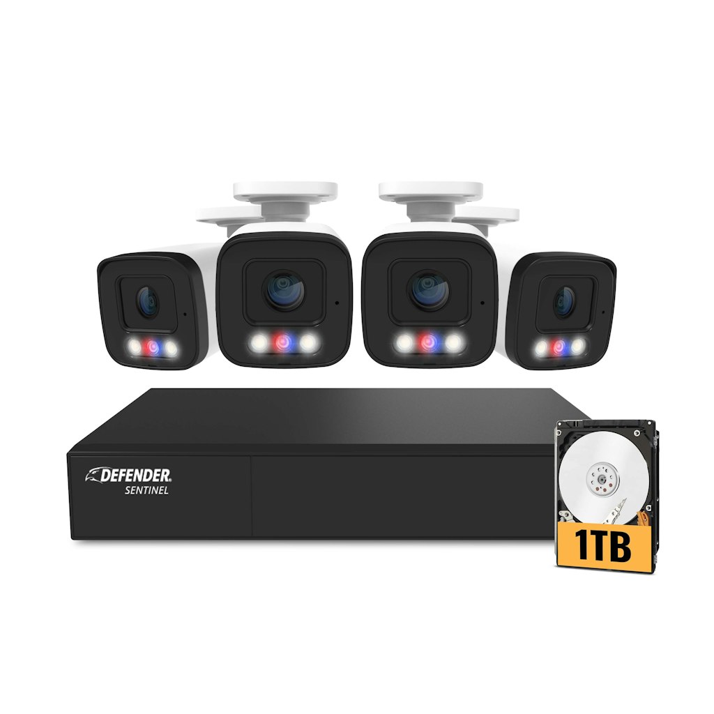 Defender Sentinel 4K 8-Channel PoE NVR Security System with 4 Cameras and 1TB HDD: $549.99 Defender Sentinel 4K 8-Channel PoE NVR Security System with 4 Cameras and 1TB HDD: $549.99
