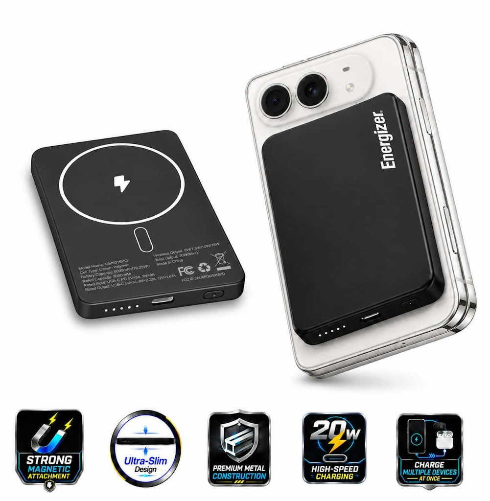 Energizer 5,000mAh 20W Magnetic Wireless Power Bank: $16.99 Energizer 5,000mAh 20W Magnetic Wireless Power Bank: $16.99
