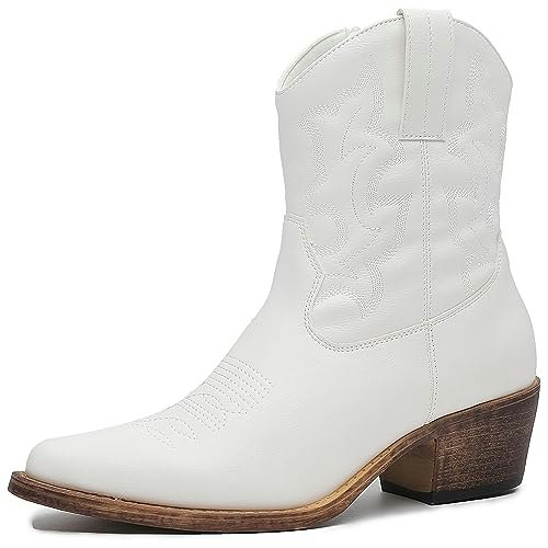 Globalwin Women's White Embroidered Ankle Cowgirl Boots: $19.99