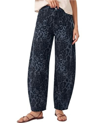 Luvamia Women's Leopard Print Wide Leg Barrel Jeans: $31.99 Luvamia Women's Leopard Print Wide Leg Barrel Jeans: $31.99