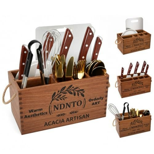 Farmhouse Acacia Wood Kitchen Utensil Holder and Knife Block: $24.48 Farmhouse Acacia Wood Kitchen Utensil Holder and Knife Block: $24.48