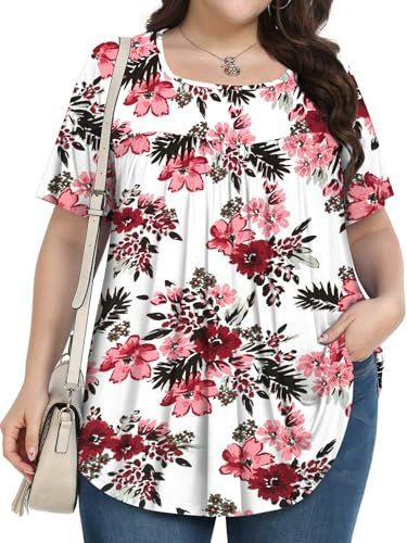 Pevrl Women's Plus Size Square Neck Short Sleeve Tunic 3X: $12.99