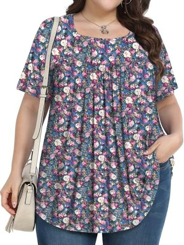 Pevrl Women's Square Neck Short Sleeve Tunic 1X: $16.97