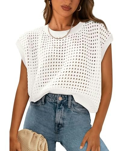 Prettygarden Women's Crochet Cap Sleeve Sweater Top: $18.03 Prettygarden Women's Crochet Cap Sleeve Sweater Top: $18.03