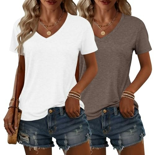 Aizhineng Women's V-Neck Short Sleeve Casual T-Shirt 2-Pack: $16.99 Aizhineng Women's V-Neck Short Sleeve Casual T-Shirt 2-Pack: $16.99