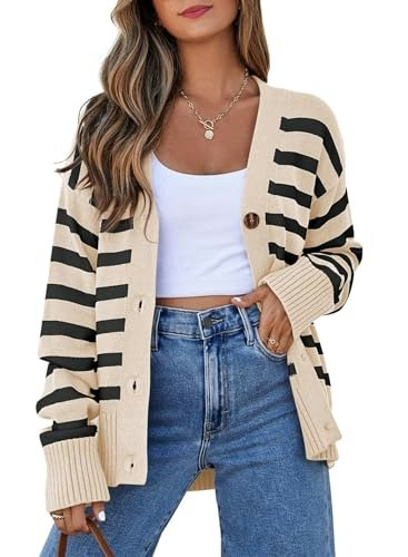 Evaless Women's Striped Button Knit Cardigan: $29.98