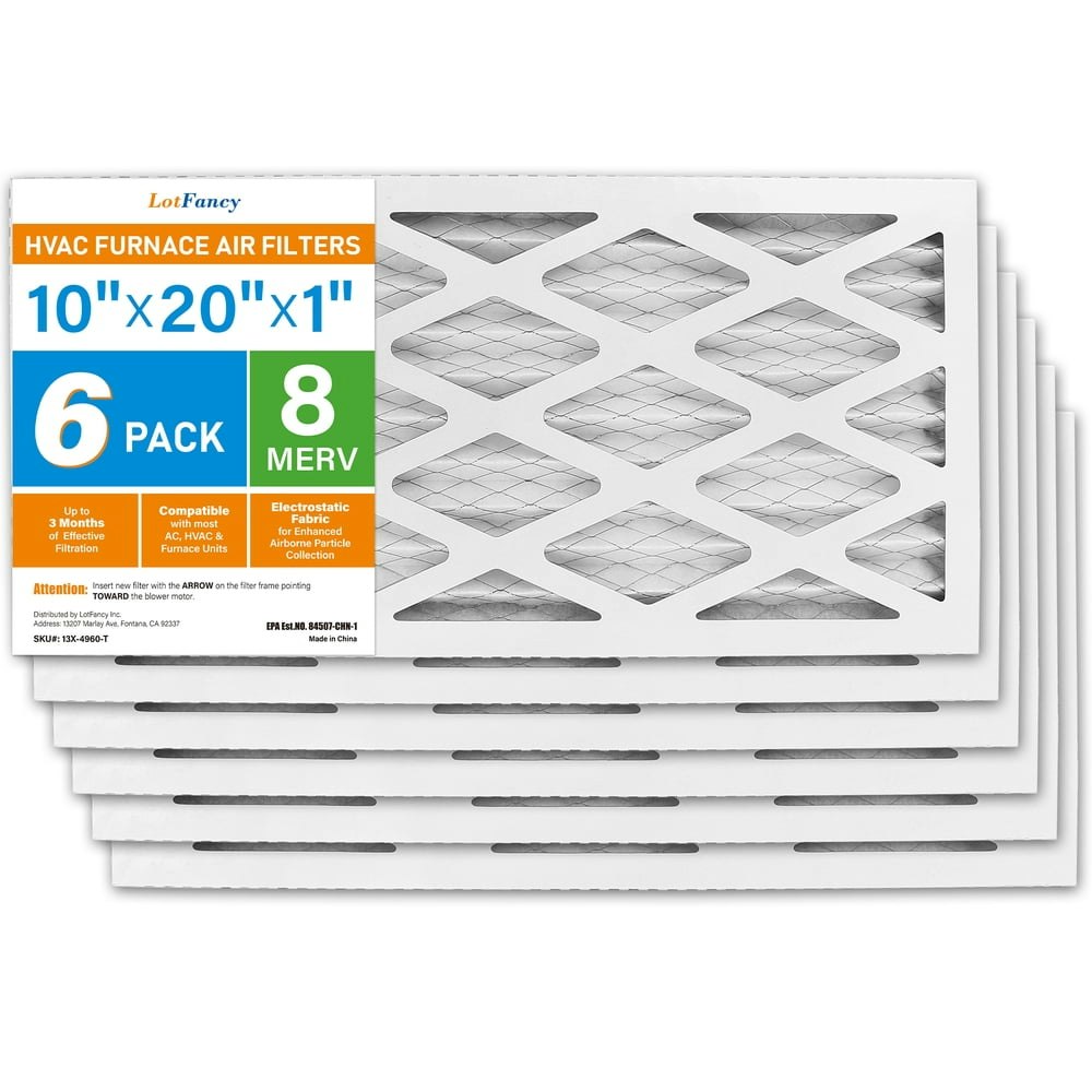 LotFancy 10" x 20" x 1" MERV 8 Pleated HVAC Furnace Filter 6-Pack: $36.99