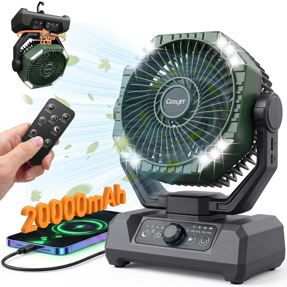 Visentor 20,000mAh Portable Camping Fan with Light: $28.99