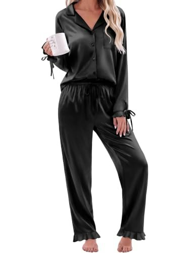 Ekouaer Women's Satin Long Sleeve Pajama Set: $18.99 Ekouaer Women's Satin Long Sleeve Pajama Set: $18.99