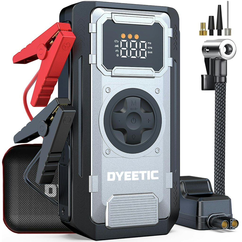 Dyeetic 6000A 12V Jump Starter w/ Air Compressor: $42