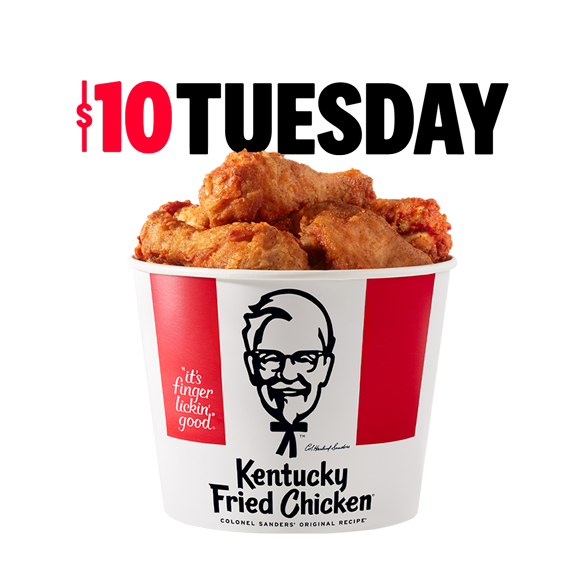 KFC 8pc Chicken Bucket: $10 on Tuesdays