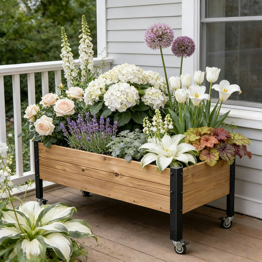 Orfeld 38" × 13" × 17"  Wooden Raised Garden Bed with Lockable Wheels: $49.99