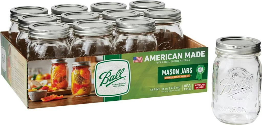 Ball 12-Count 16-oz. Regular Mouth Mason Jars w/ Lids & Bands: $13