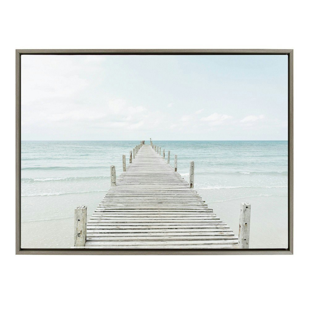 28" x 38" Sylvie Wooden Pier on Beach Framed Canvas Wall Art: $109.99