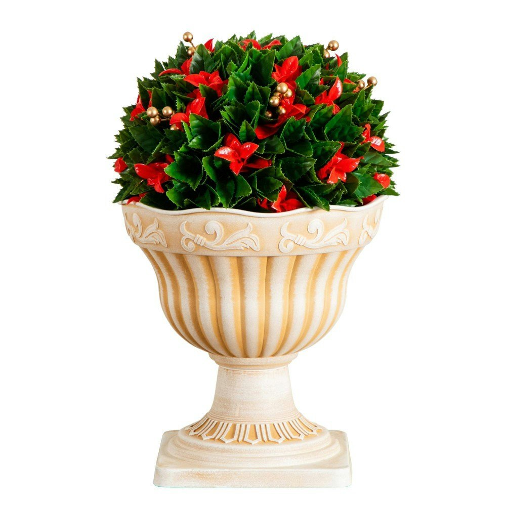 Nearly Natural 22-Inch Artificial Red Tip Photinia Christmas Ball in Planter: $56.99