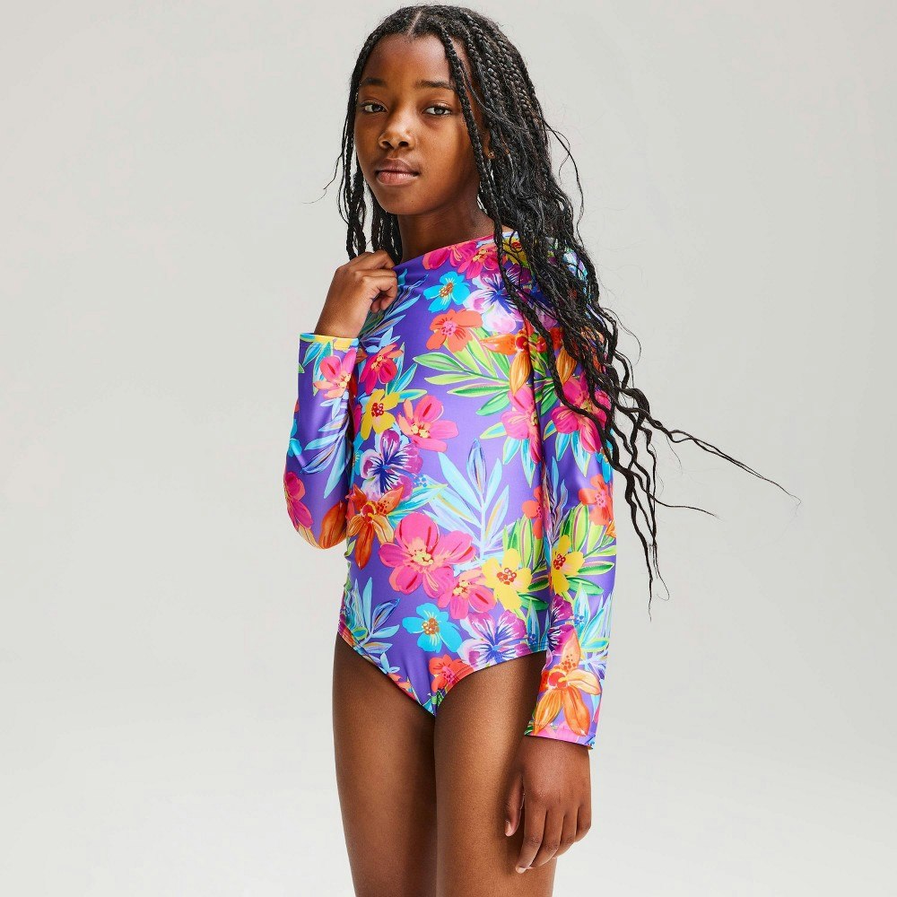 Cat & Jack Girls' Floral Long Sleeve One-Piece Swimsuit: $24 Cat & Jack Girls' Floral Long Sleeve One-Piece Swimsuit: $24