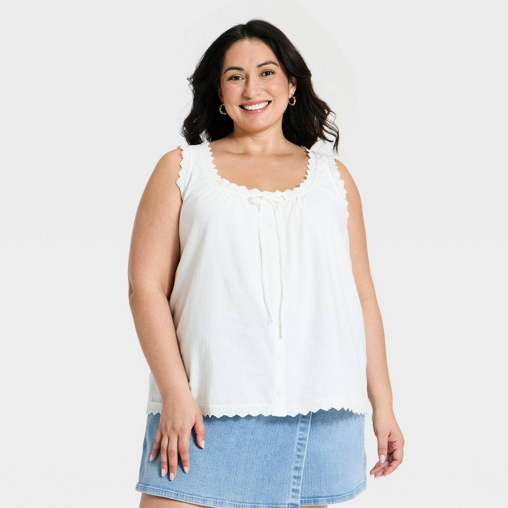 Ava & Viv Women's Ruffle Trim Button-Up Tie Front Tank Top: $17.50 Ava & Viv Women's Ruffle Trim Button-Up Tie Front Tank Top: $17.50