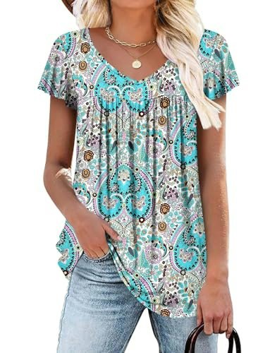 Women's V-Neck Ruffle Short Sleeve Tunic Top: $8.49 Women's V-Neck Ruffle Short Sleeve Tunic Top: $8.49