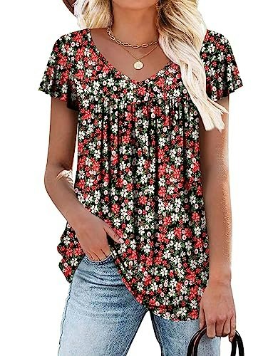 Roselinlin Women's Ruffle Short Sleeve V-Neck Tunic Top: $8.49 Roselinlin Women's Ruffle Short Sleeve V-Neck Tunic Top: $8.49