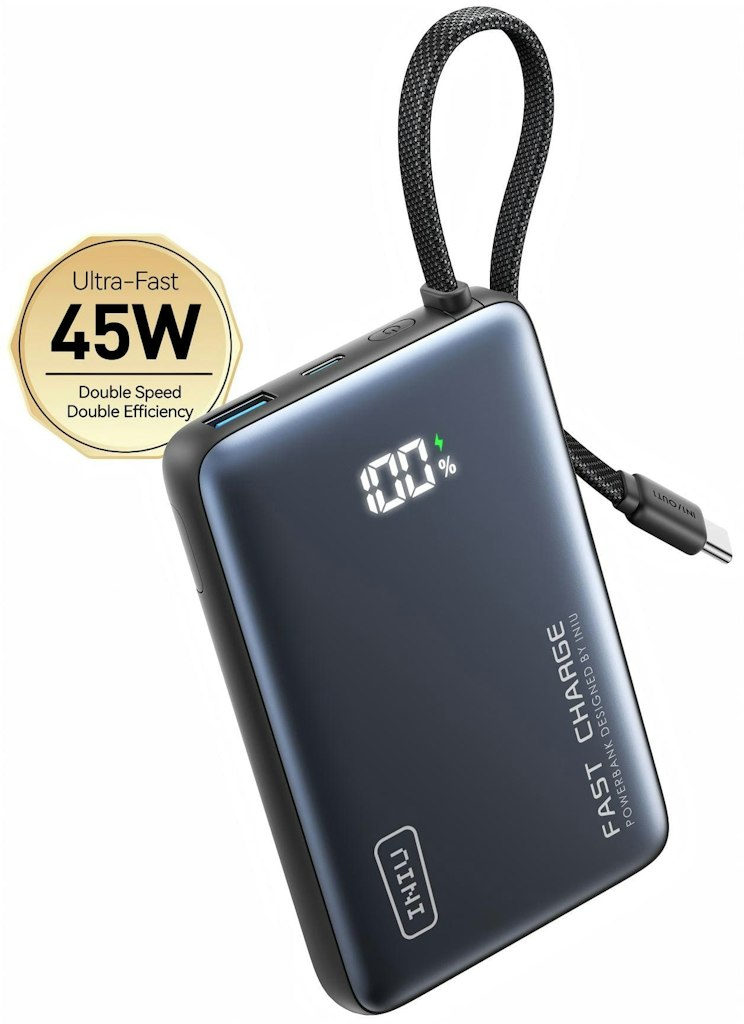 Iniu 10,000mAh Portable Charger with Built-in USB-C Cable: $29.99 Iniu 10,000mAh Portable Charger with Built-in USB-C Cable: $29.99