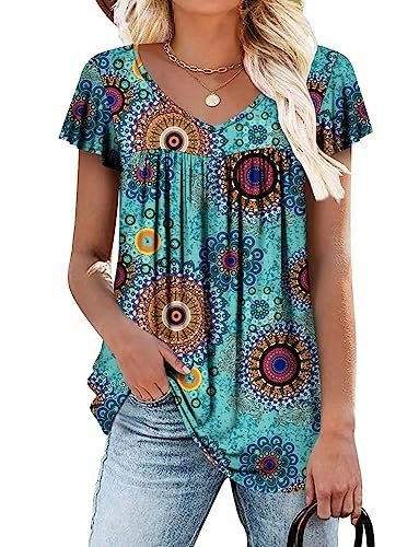 Women's V-Neck Ruffle Short Sleeve Tunic Top: $8.49