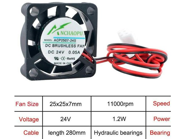 25mm 24V 2-Pin Mini Cooling Fan: $14.20 25mm 24V 2-Pin Mini Cooling Fan: $14.20