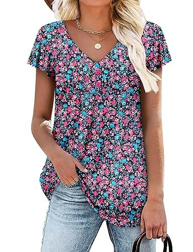 Roselinlin Women's Short Sleeve Floral V-Neck Tunic Top: $8.49 Roselinlin Women's Short Sleeve Floral V-Neck Tunic Top: $8.49