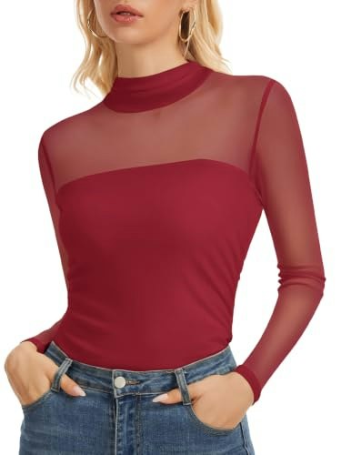 Women's Sheer Mesh Mock Neck Long Sleeve Top: $11.89 Women's Sheer Mesh Mock Neck Long Sleeve Top: $11.89